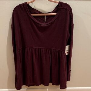 Free People Deep Burgundy Long Sleeve Top